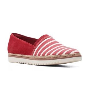 Clarks Serena Paige Red Suede Stripe Slip On Espadrille Comfort Shoe 7